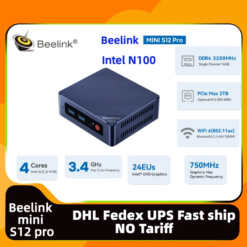 Beelink Mini S12 Pro Intel N100 Mini S ̴ PC RAM, 16GB SSD, 500GB DDR4 ũž ӿ 繫  ̴ PC, Beelink Mini S12, ǰ